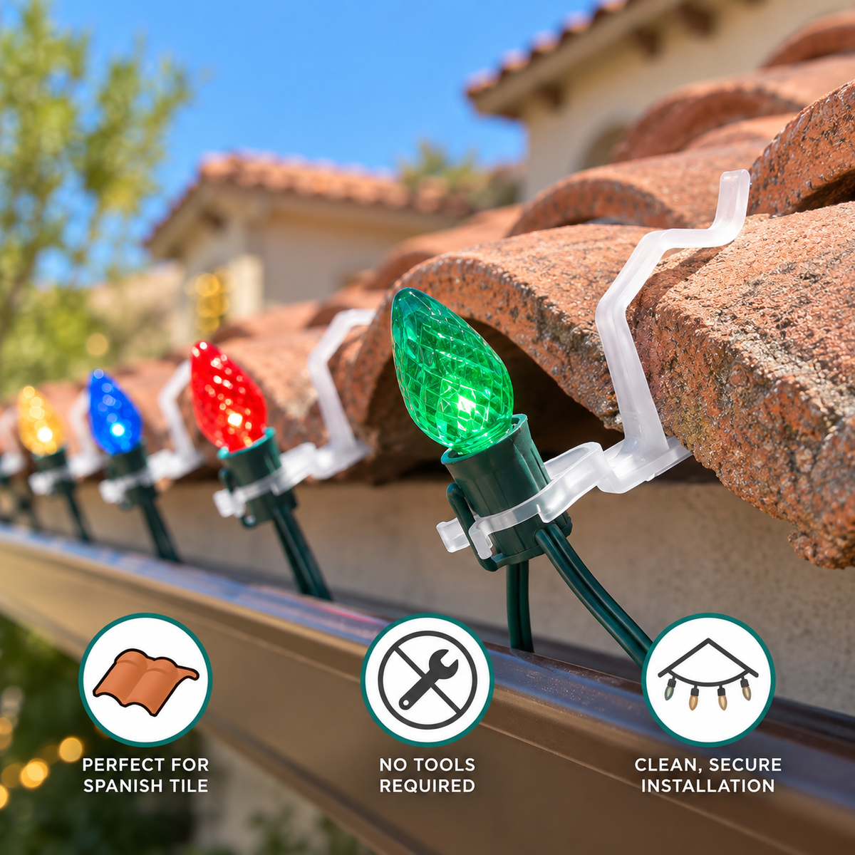 Clay Tile Roof Christmas Light Clips