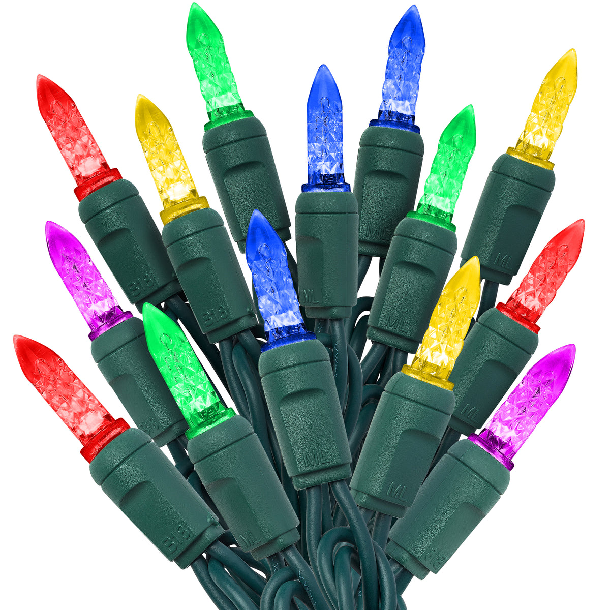 M6 LED Christmas Lights | Faceted Mini Christmas Light Strings | 70 Bulb Count