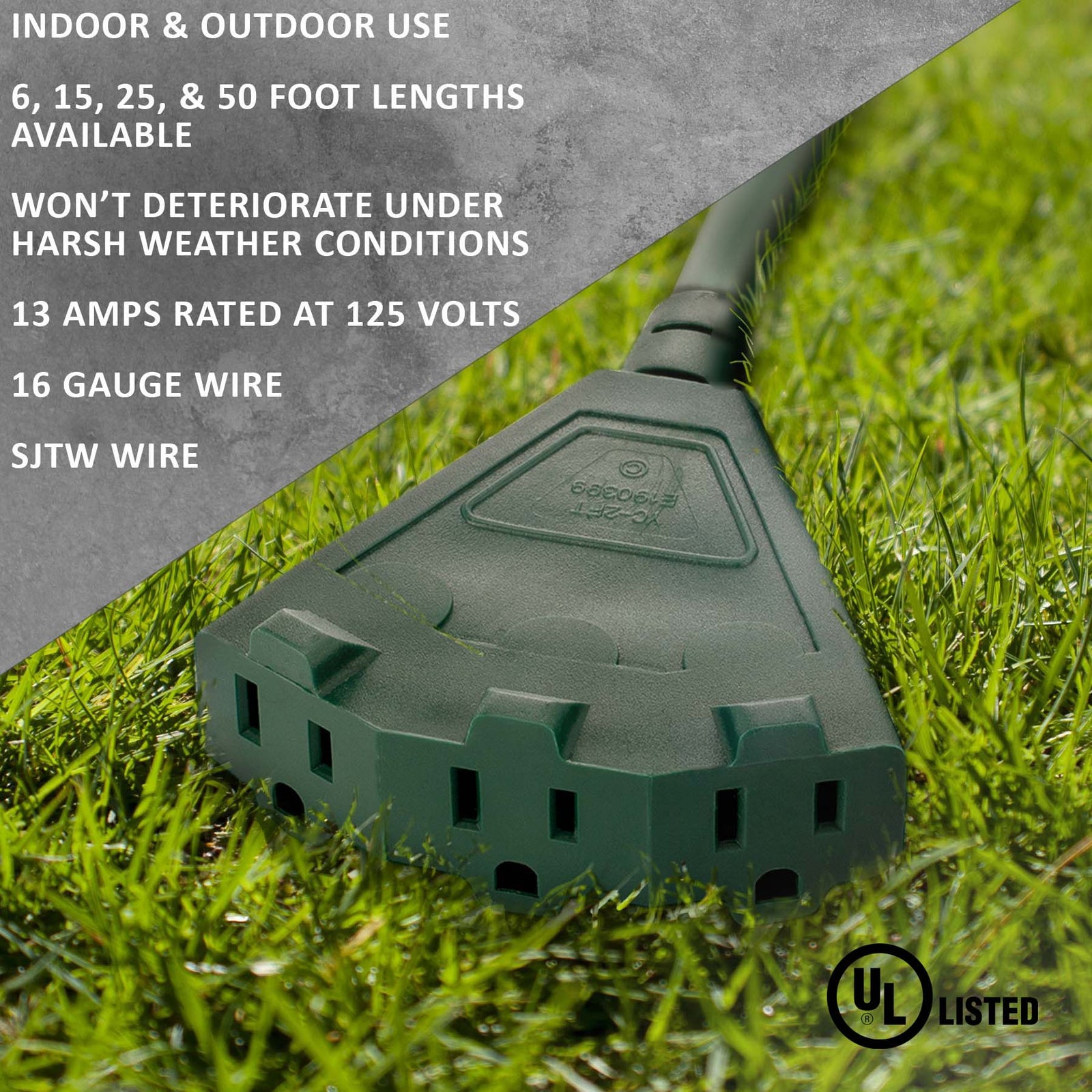 Green Outdoor Extension Cords | Perfect For Lawn & Landscape Lighting - HLO Lighting
