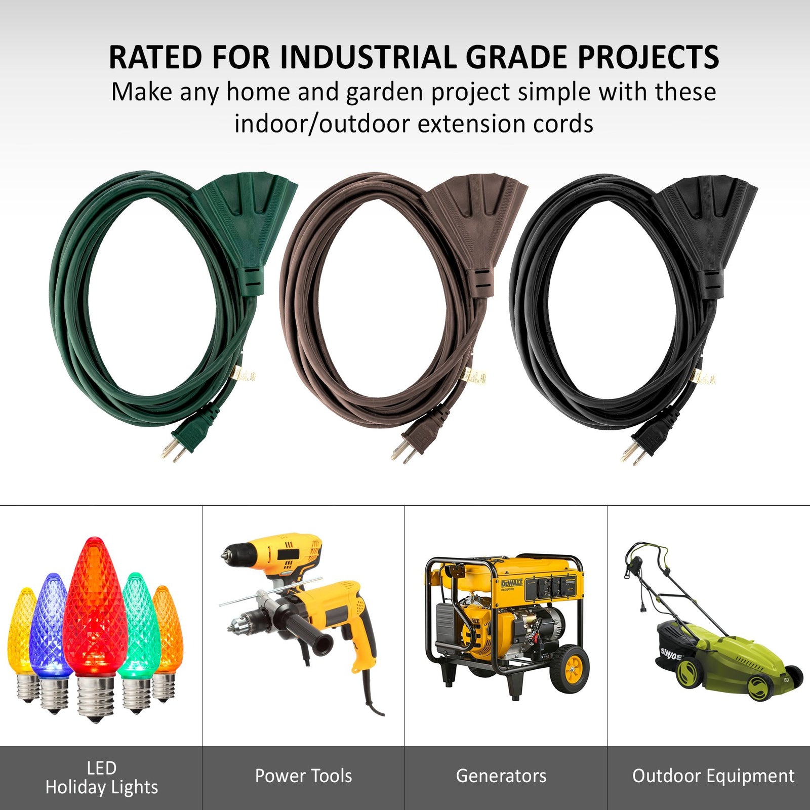 Green Outdoor Extension Cords | Perfect For Lawn & Landscape Lighting - HLO Lighting