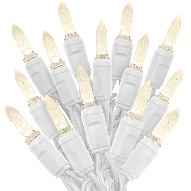 M6 LED Christmas Lights | White Wire Faceted Mini Christmas Light Strings | 70 Bulb Count