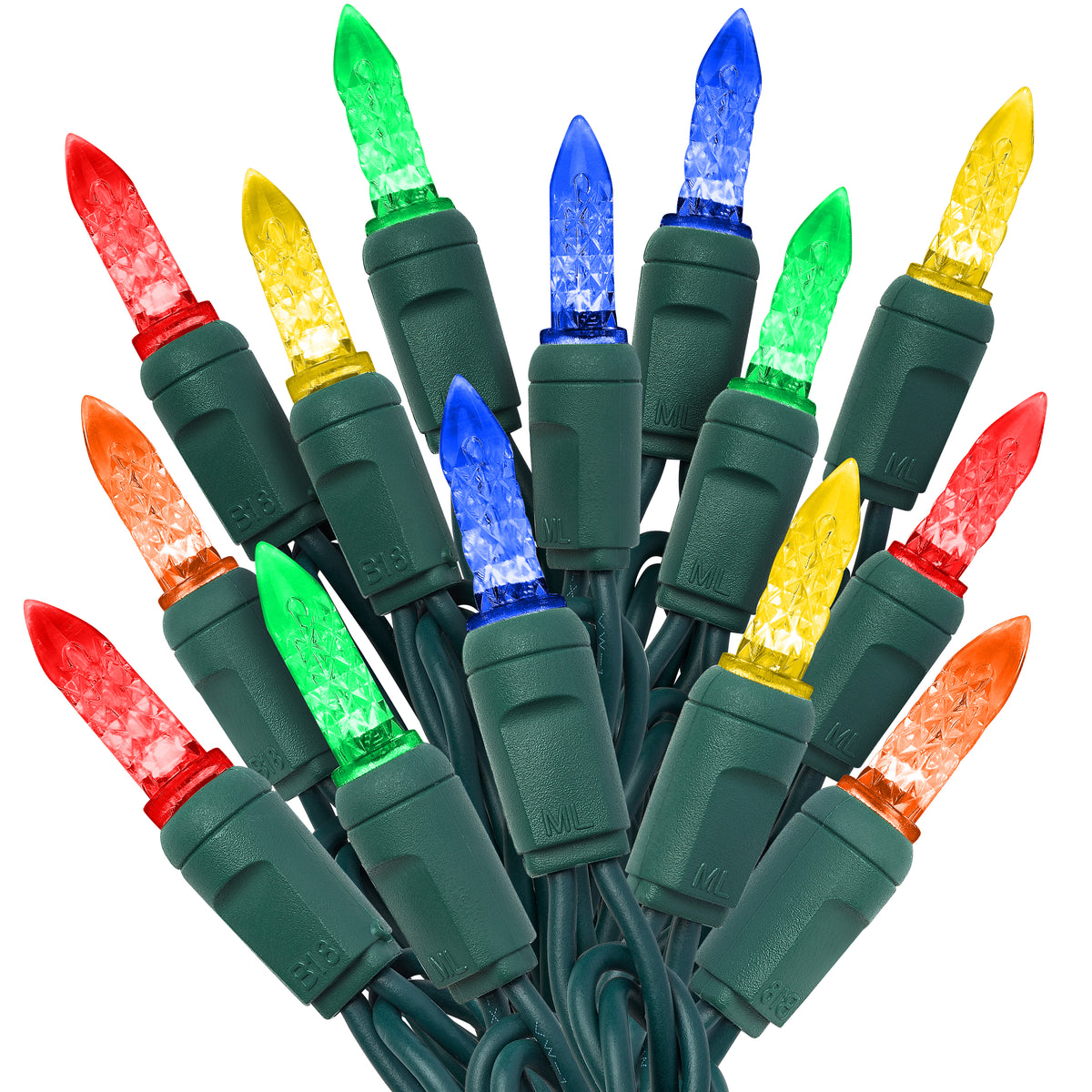 M6 LED Christmas Lights | Faceted Mini Christmas Light Strings | 70 Bulb Count