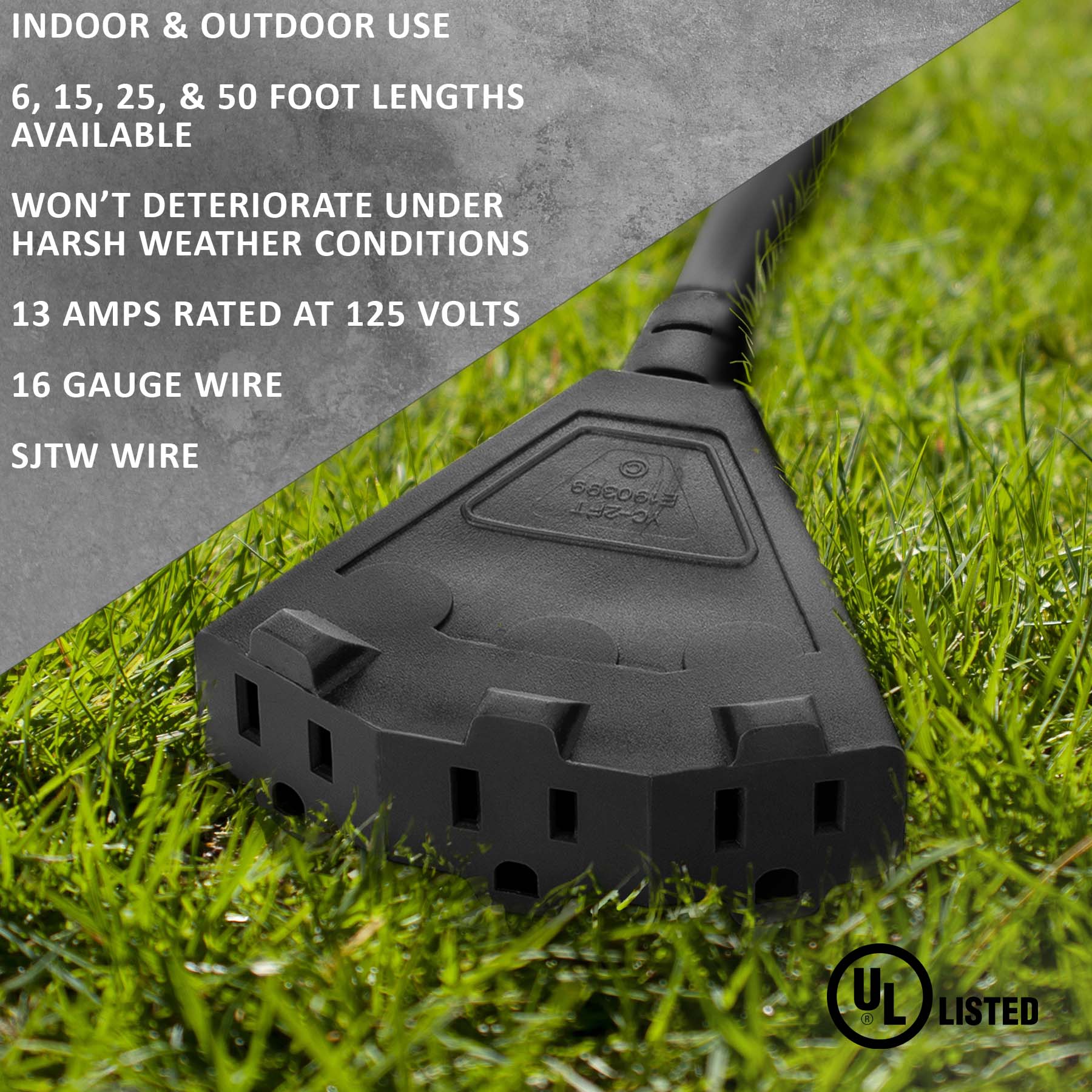 Black Outdoor Extension Cords · Perfect For Lawn & Landscape Lighting - HLO Lighting