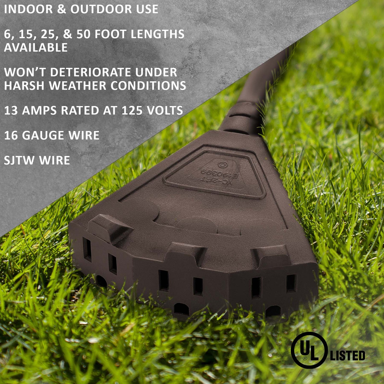 Brown Outdoor Extension Cords | Perfect For Lawn & Landscape Lighting - HLO Lighting