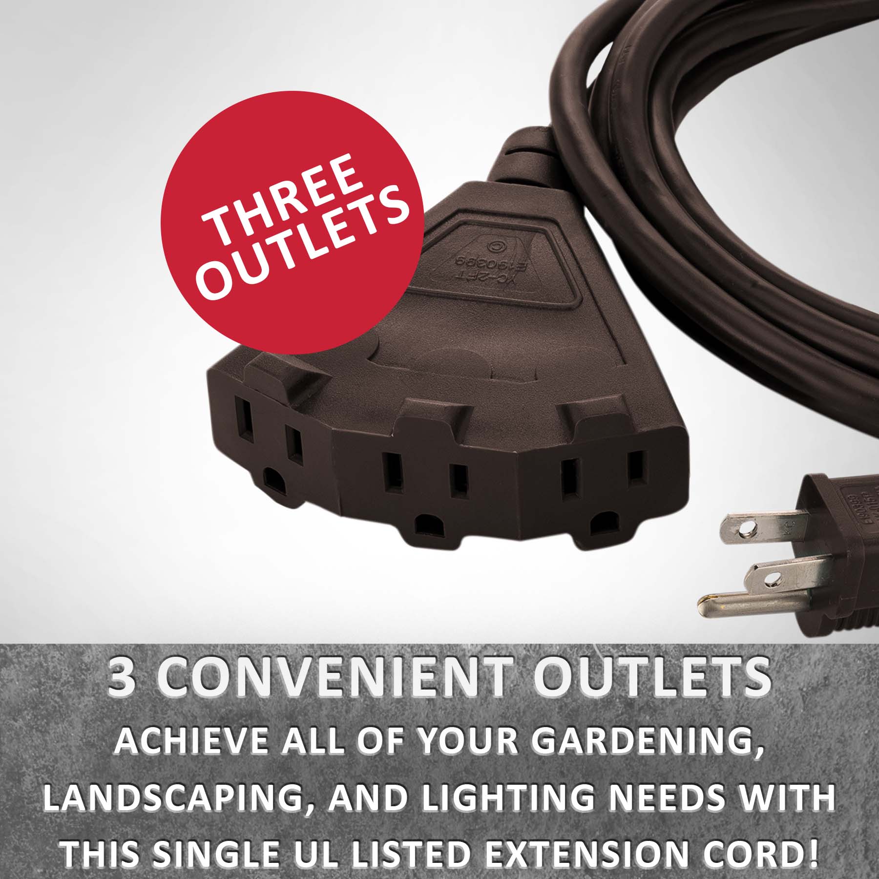 Holiday Lighting Outlet 15 ft. 16/3 SJTW Indoor Outdoor Extension Cord, Brown, 3